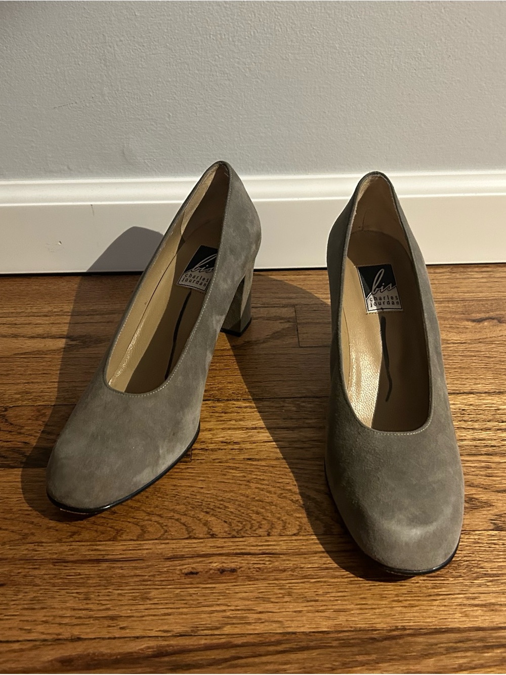 Grey suede heels